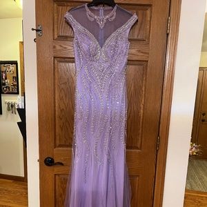 Hand Breaded Lavender Prom Evening Gown